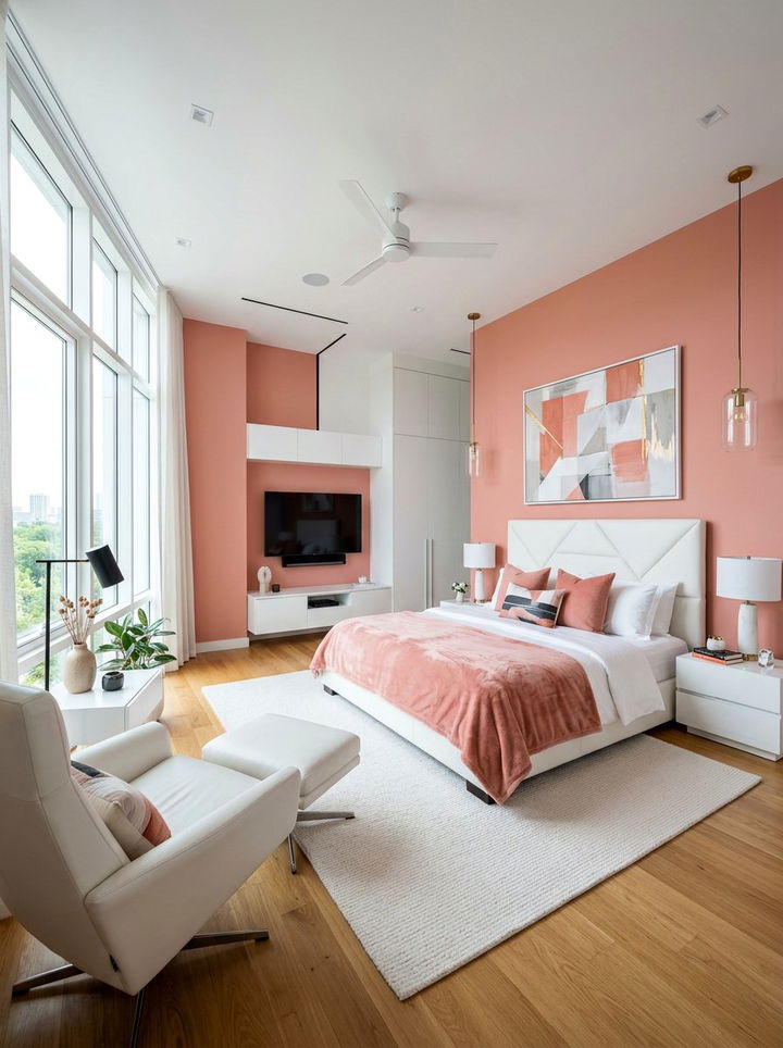 Salmon pink white contemporary bedroom - 30 pinkish white bedroom ideas