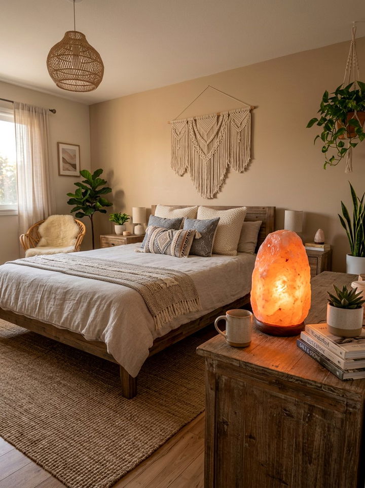 Salt lamp bedroom - 30 wellness bedroom ideas