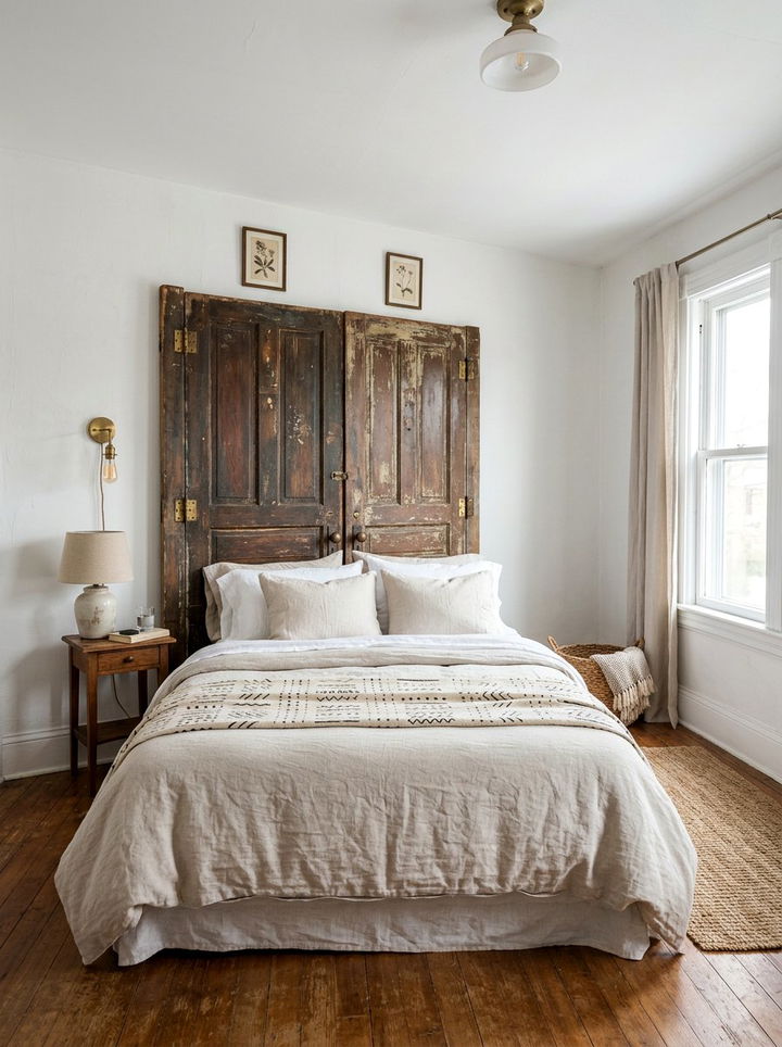 Salvaged door headboard bedroom - 30 French shabby chic bedroom ideas