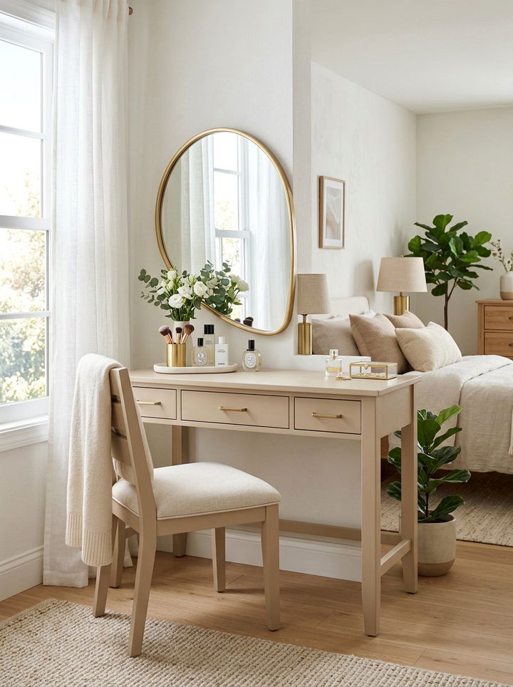 Sand colored desk - 30 beige bedroom furniture ideas