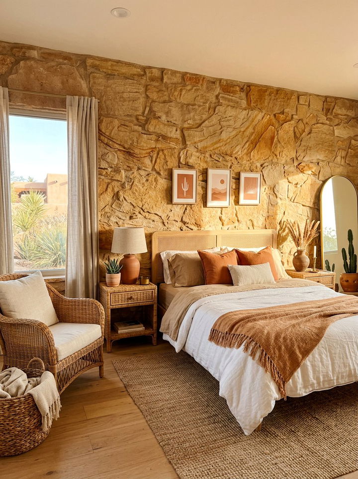 Sandstone Texture Wall - 30 bedroom stone wall ideas