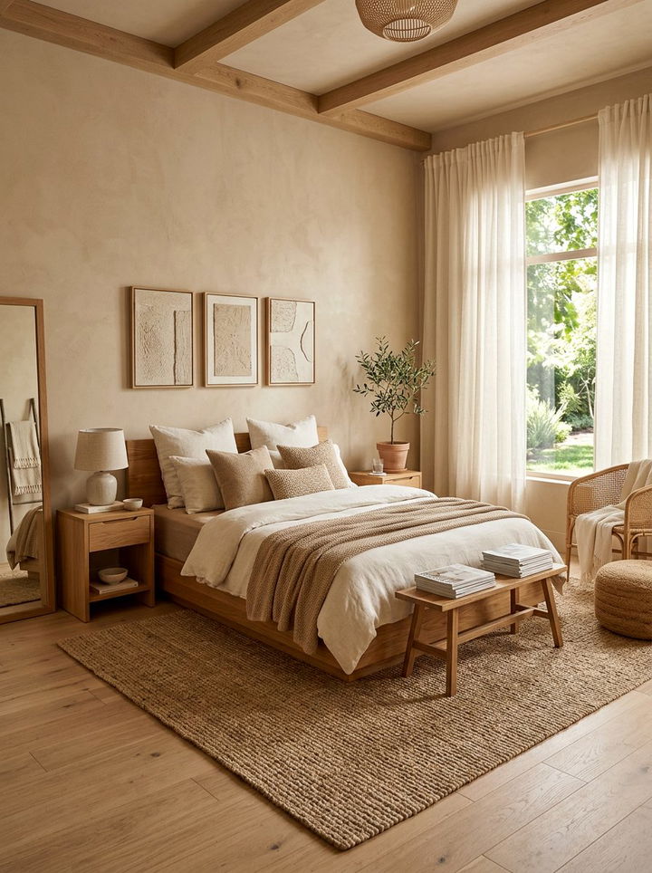 Sandy beige bedroom aesthetic - 30 nature inspired bedroom color ideas