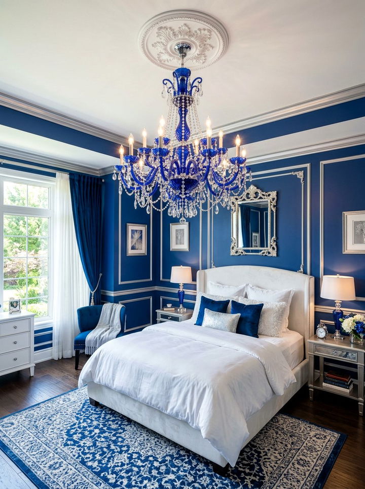 Sapphire Blue Chandelier - 30 sapphire bedroom ideas