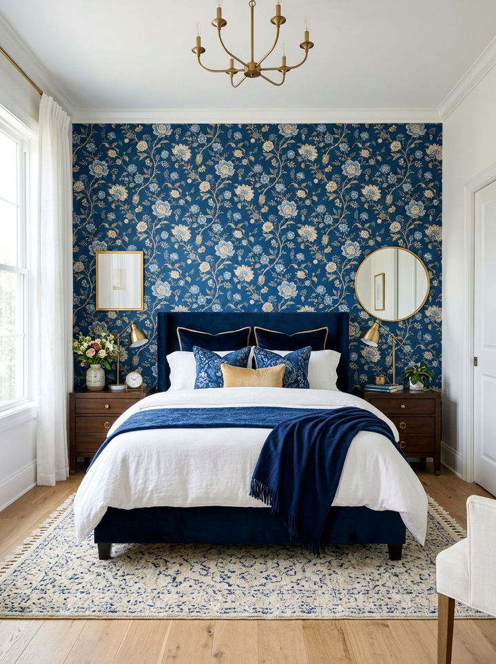 Sapphire Blue Floral Wallpaper - 30 sapphire bedroom ideas