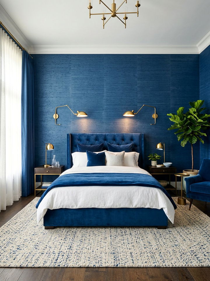 Sapphire Blue Textured Walls - 30 sapphire bedroom ideas