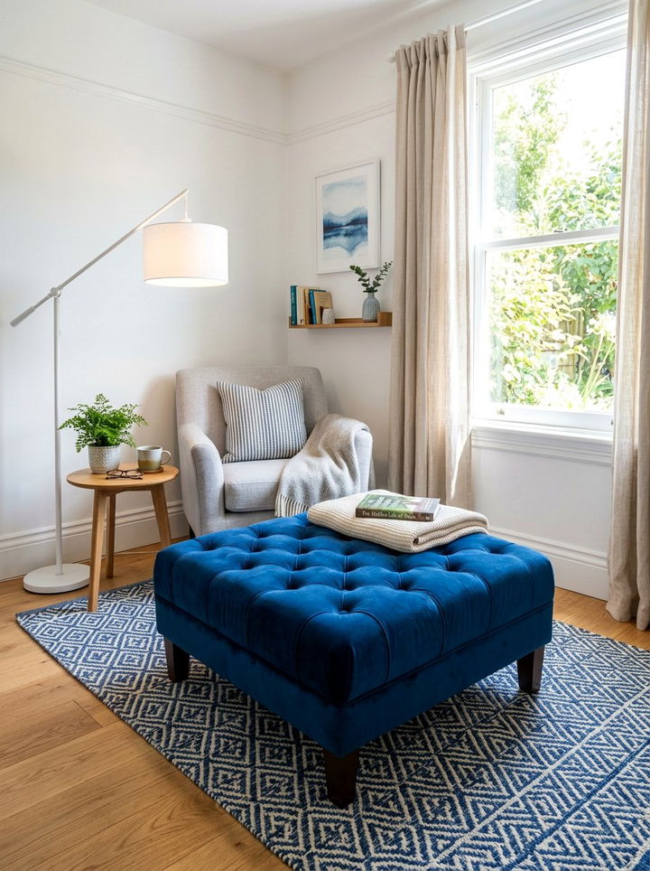 Sapphire Blue Tufted Ottoman - 30 sapphire bedroom ideas