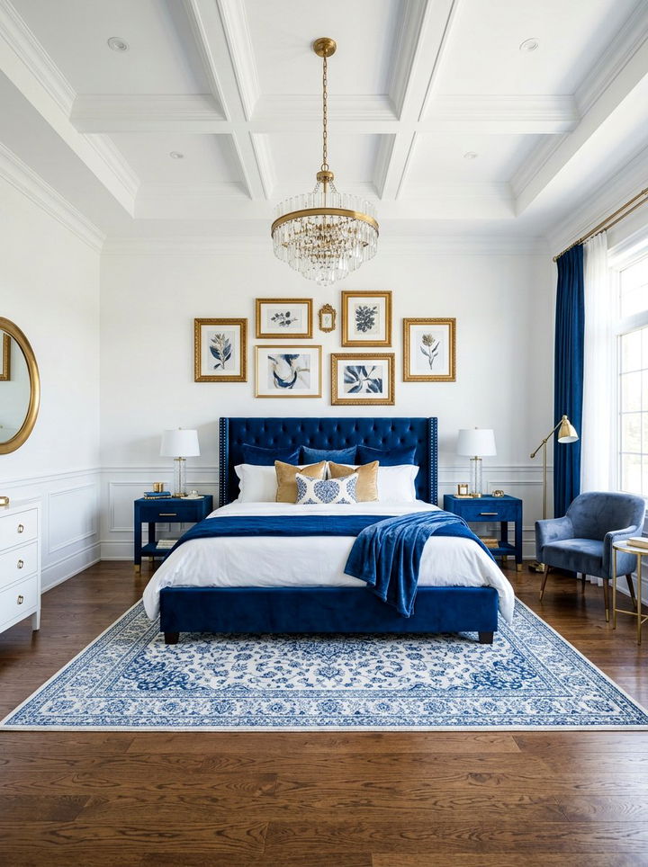 Sapphire Blue Velvet Bedroom - 30 jewel toned bedroom ideas