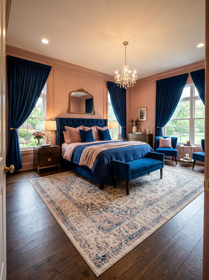 Sapphire blue and dusty pink bedroom - 30 pink and blue bedroom color combo