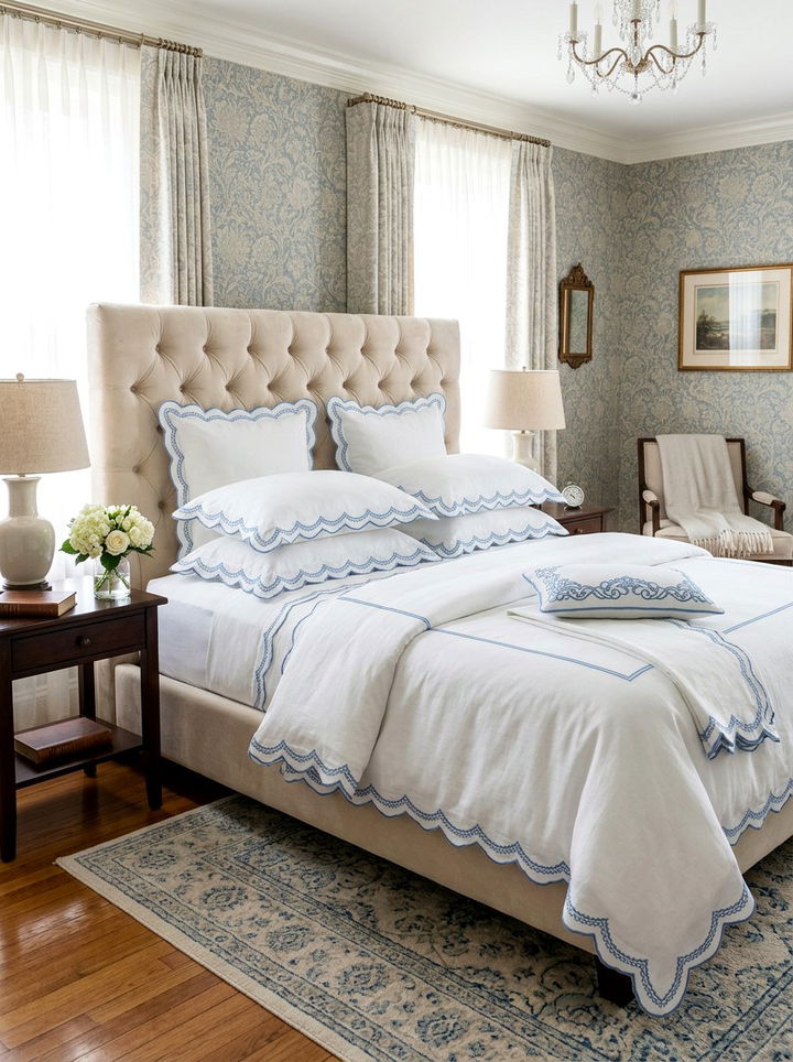 Scalloped edge linen bedding - 30 bedroom linen bedding ideas