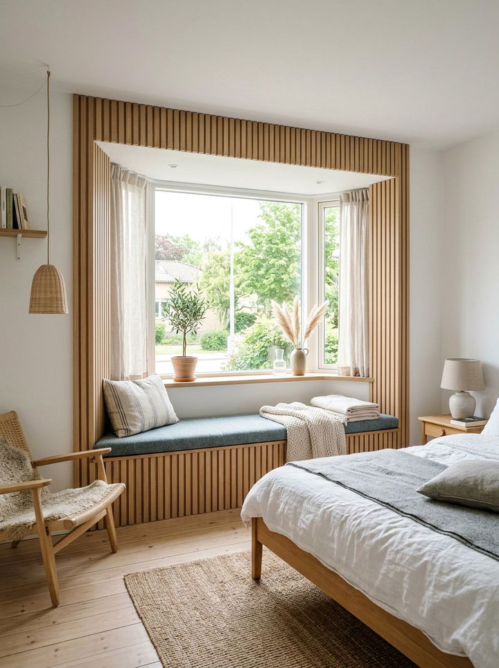 Scandi Bedroom Bay Window Wood Slat - 30 bedroom bay window ideas