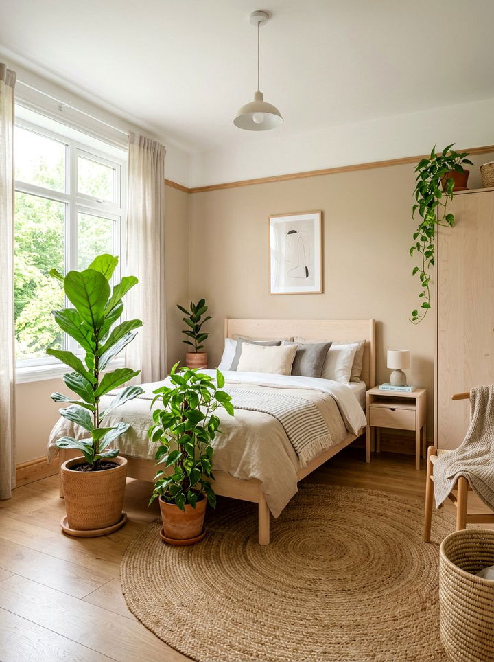 Scandi Bedroom With Plants - 30 scandinavian beige bedroom ideas