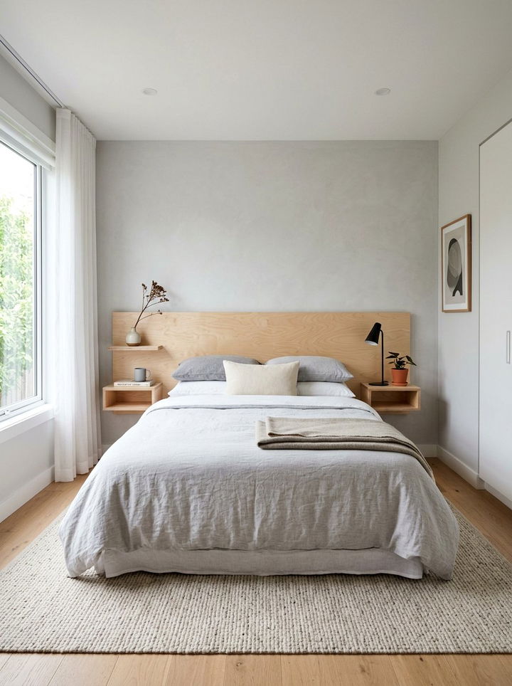 Scandi Plywood Floating Headboard - 30 bedroom floating headboard ideas