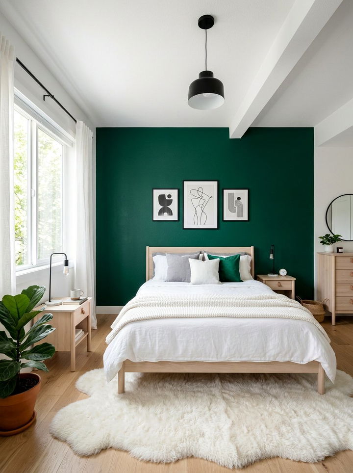 Scandi Style Green Accent Wall - 30 emerald green accent wall bedroom