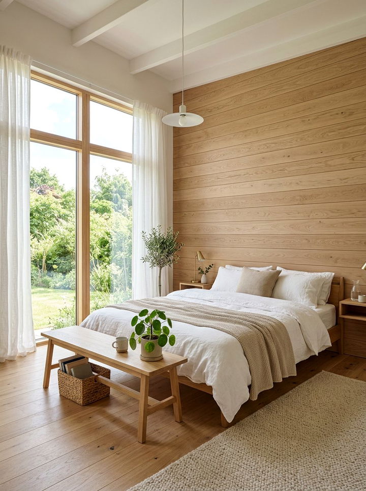 Scandi Style Light Wood Wall - 30 bedroom paneling ideas