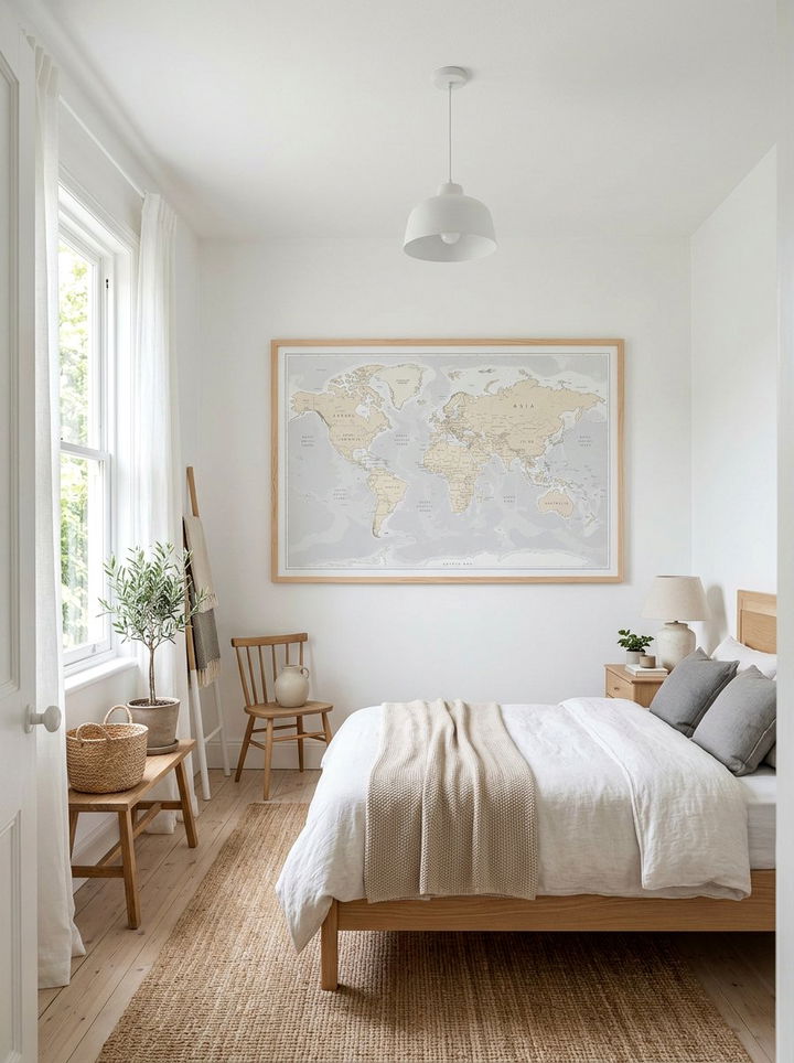 Scandi Style Neutral World Map - 30 world map bedroom ideas