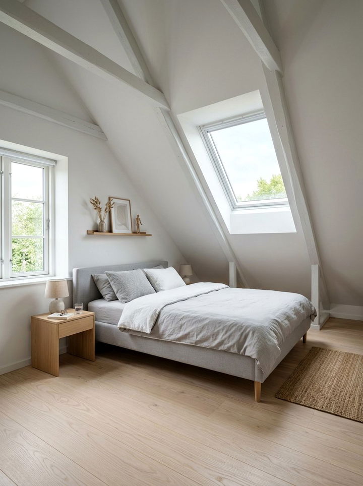 Scandi Style Sloped Room - 30 sloped ceiling bedroom ideas