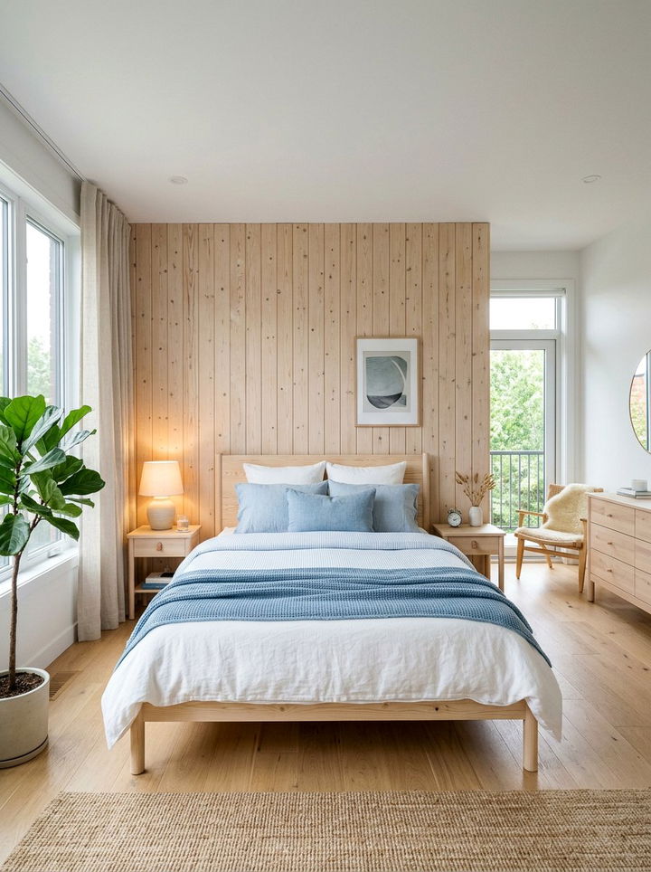 Scandi Style Wood Wall - 30 bedroom wood wall ideas