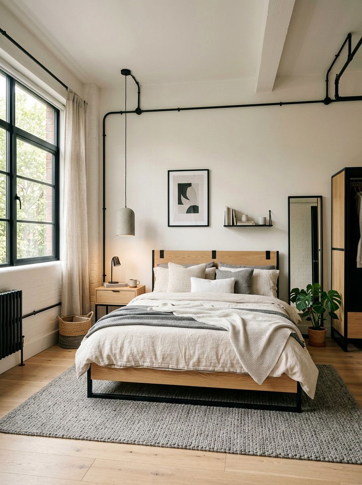 Scandi White Industrial Bedroom - 30 industrial white bedroom ideas