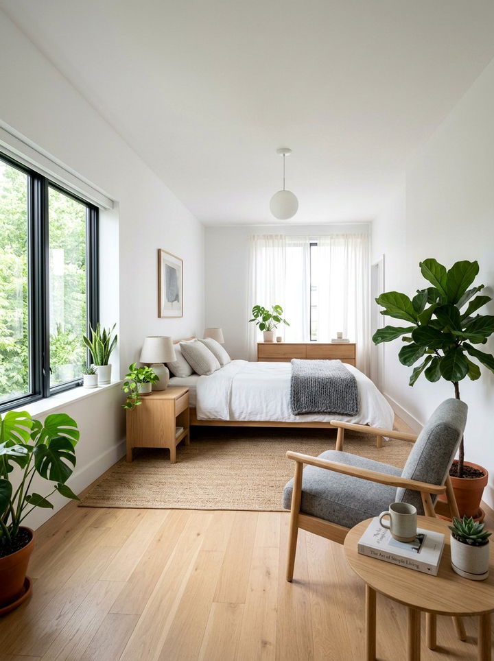 Scandi bedroom neutral seating - 30 bedroom with sitting area ideas