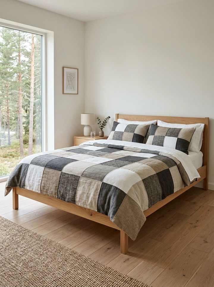 Scandi patchwork linens - 30 patchwork bedroom ideas