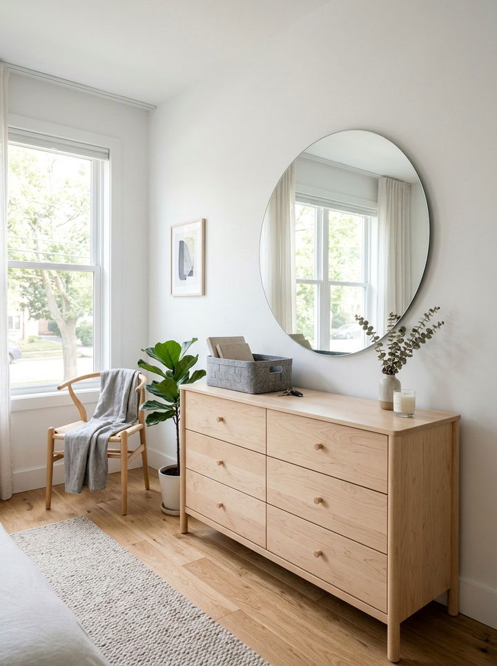Scandi style birch dresser with frameless mirror - 30 bedroom dresser with mirror ideas