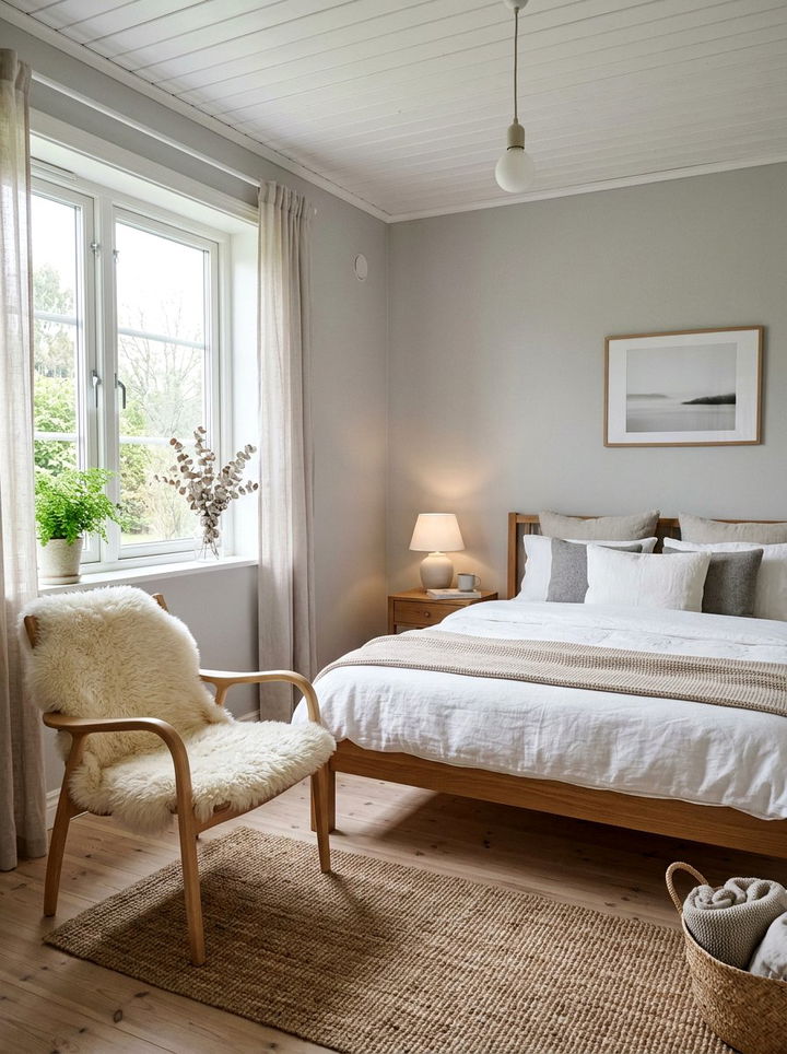 Scandinavian Bedroom With Sheepskin Chair - 30 bedroom with lounge ideas