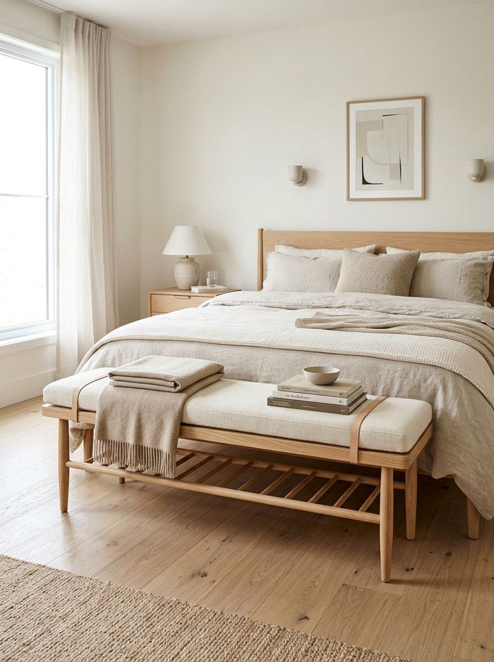 Scandinavian Bench At Foot Of Bed - 30 scandinavian cream bedroom ideas