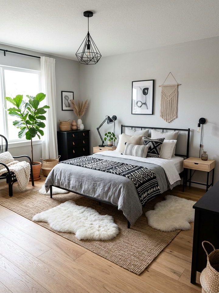 Scandinavian Black Boho Bedroom - 30 bohemian black bedroom ideas