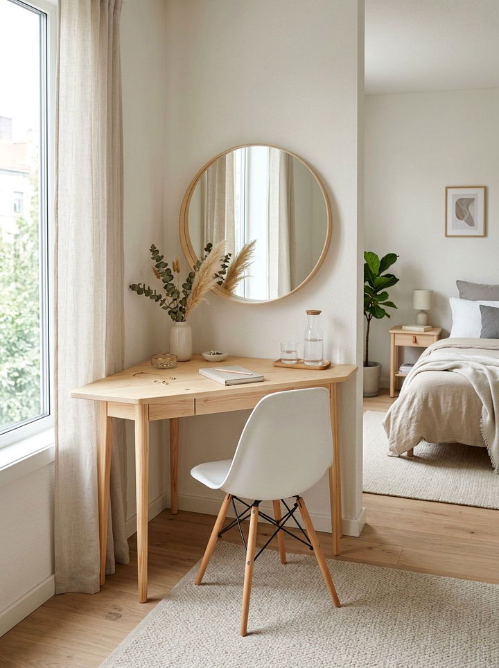 Scandinavian Corner Vanity - 30 bedroom corner vanity ideas