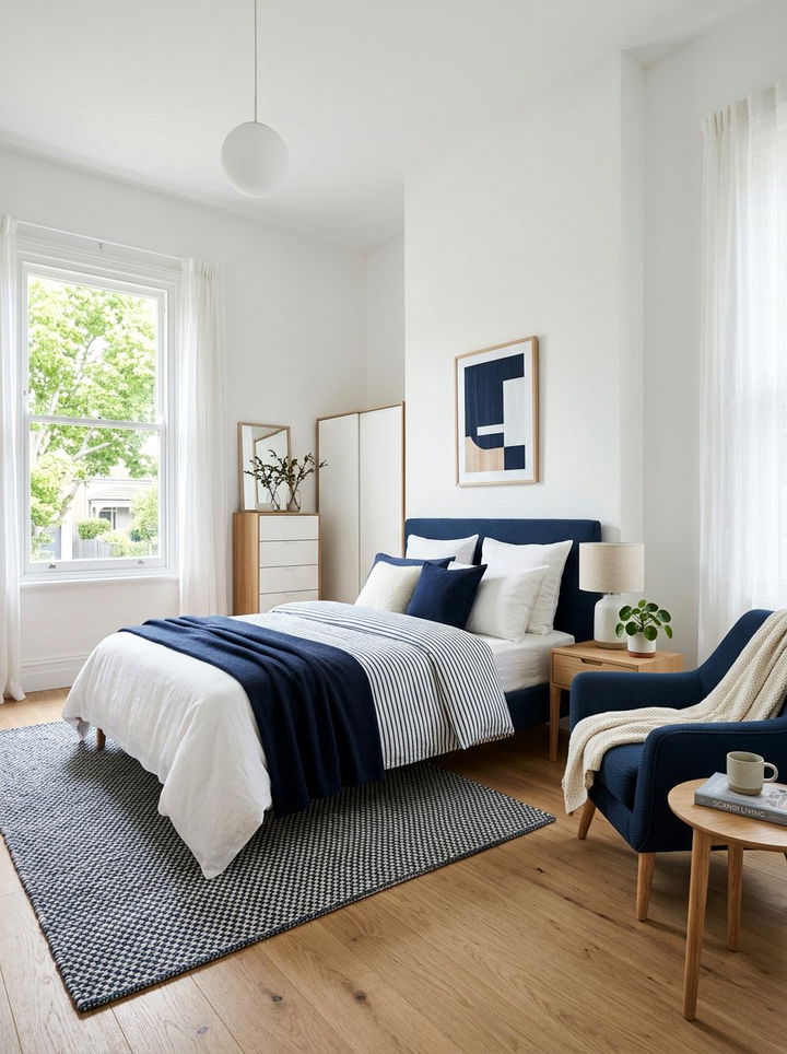 Scandinavian Navy White Style - 30 navy and white bedroom ideas