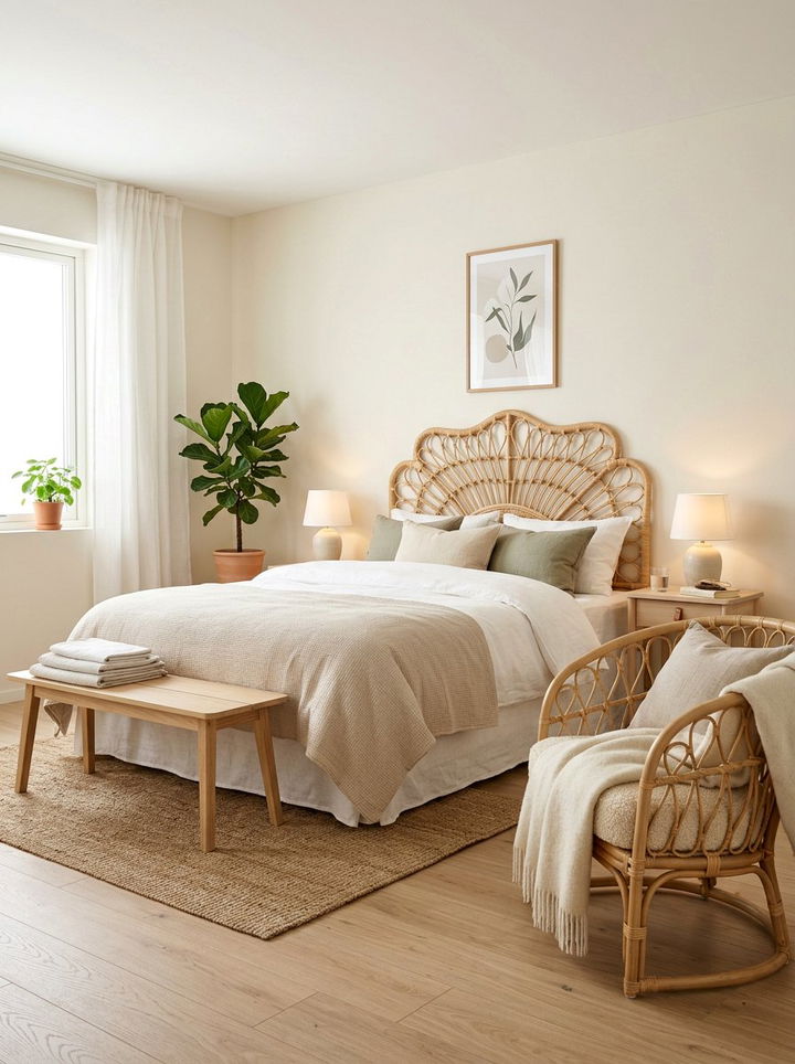 Scandinavian Rattan Bedroom Accents - 30 scandinavian cream bedroom ideas