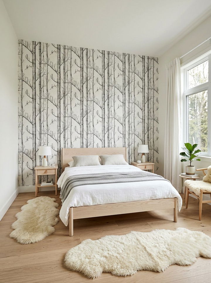 Scandinavian Tree Wallpaper - 30 bedroom accent wall wallpapers