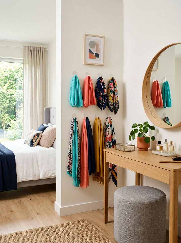 Scarf Command Hook - 30 bedroom scarf storage ideas