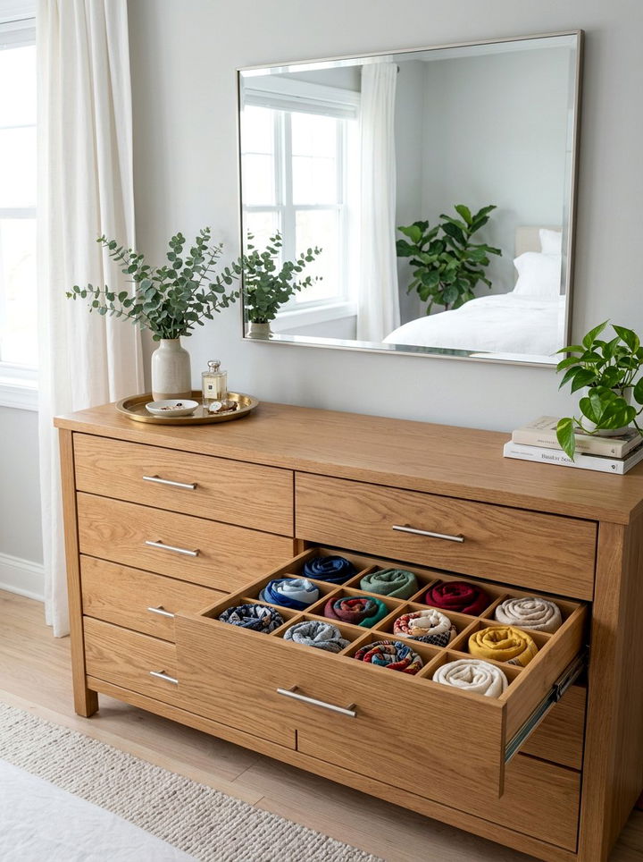 Scarf Drawer Divider - 30 bedroom scarf storage ideas