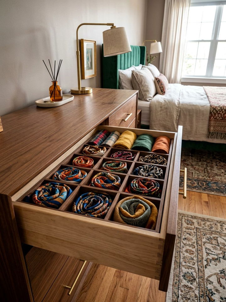 Scarf Drawer Organizer - 30 bedroom drawer organization ideas
