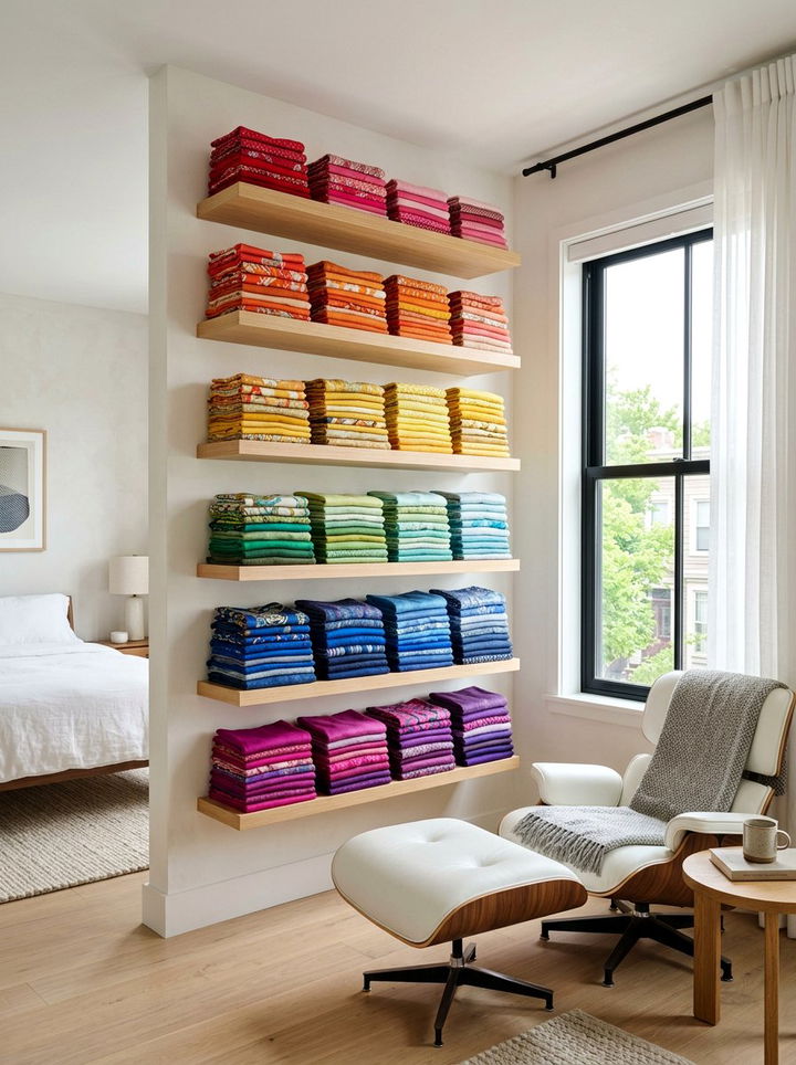 Scarf Floating Shelf - 30 bedroom scarf storage ideas