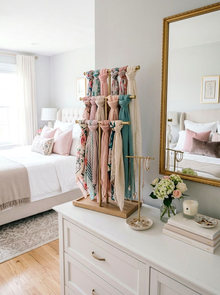 Scarf Jewelry Stand - 30 bedroom scarf storage ideas