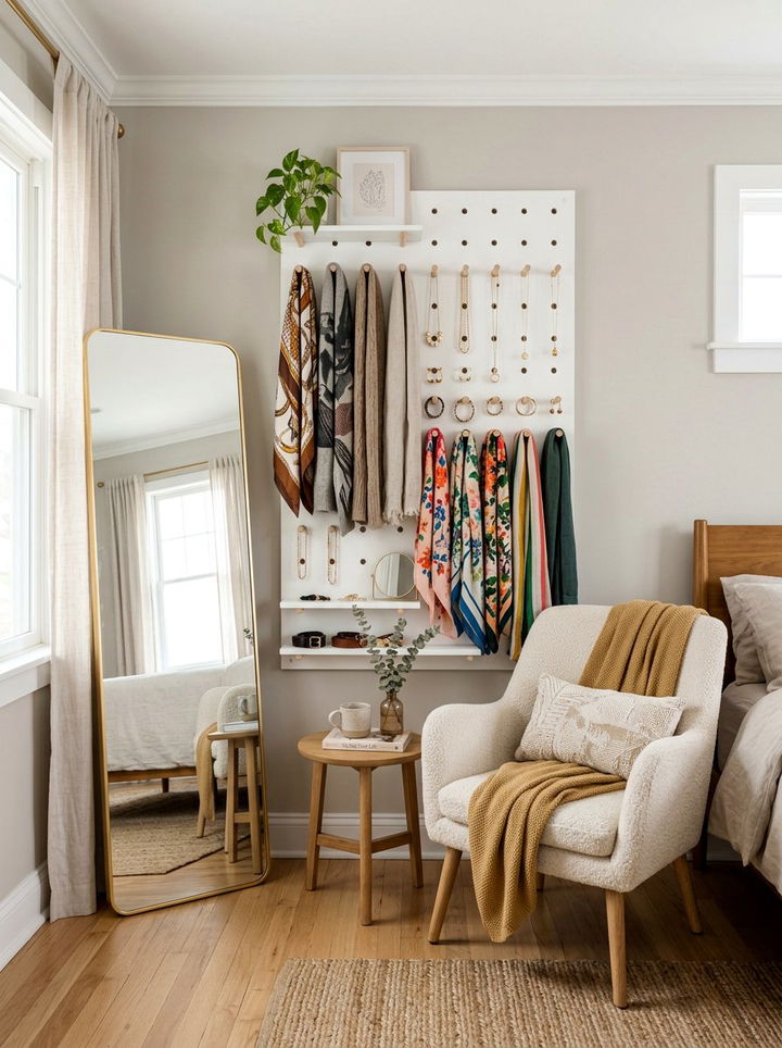 Scarf Pegboard - 30 bedroom scarf storage ideas