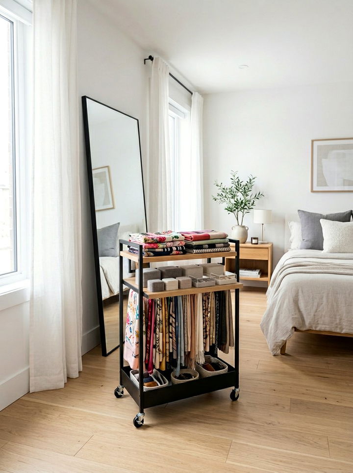 Scarf Rolling Cart - 30 bedroom scarf storage ideas