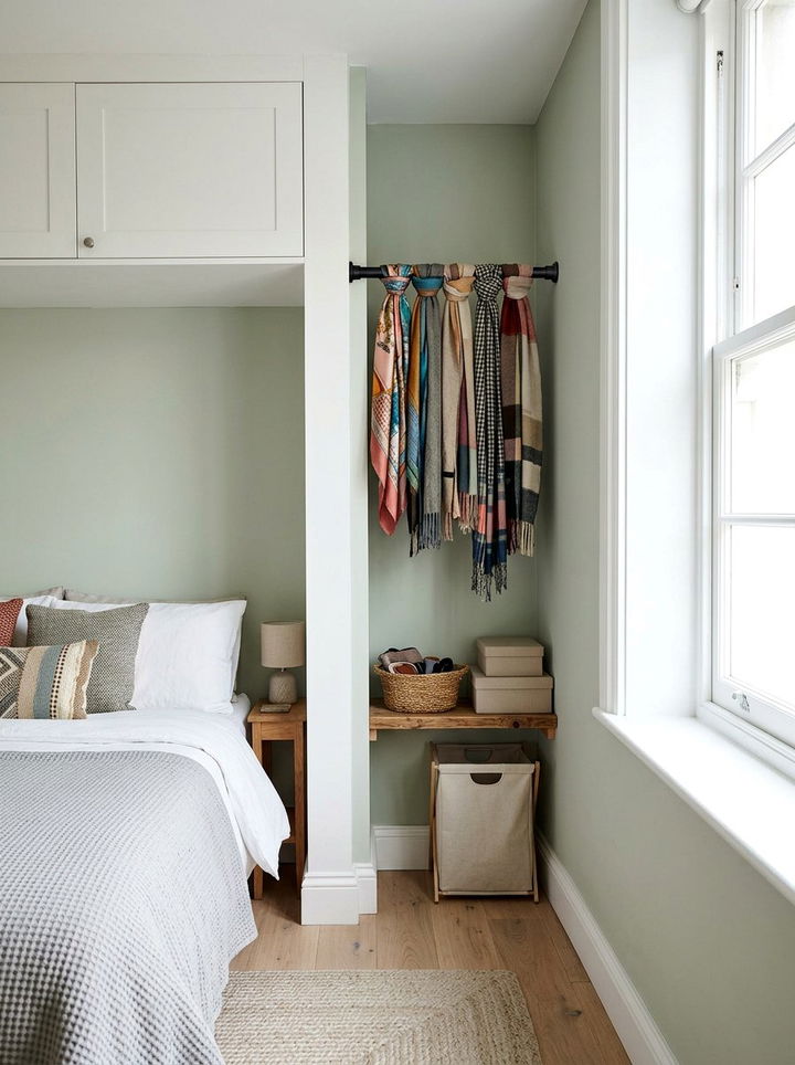 Scarf Tension Rod - 30 bedroom scarf storage ideas