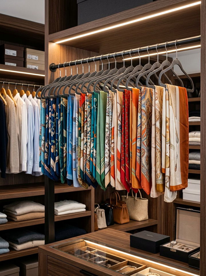 Scarf Velvet Hanger - 30 bedroom scarf storage ideas