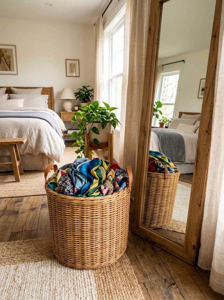 Scarf Wicker Basket - 30 bedroom scarf storage ideas