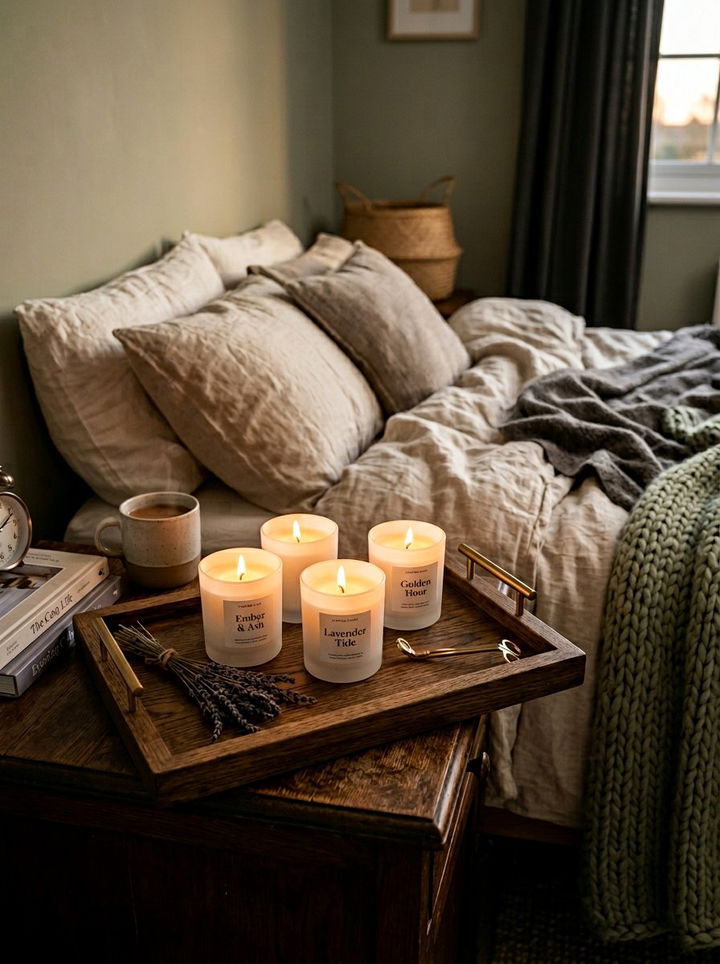 Scented candle setup - 30 calming bedroom ideas
