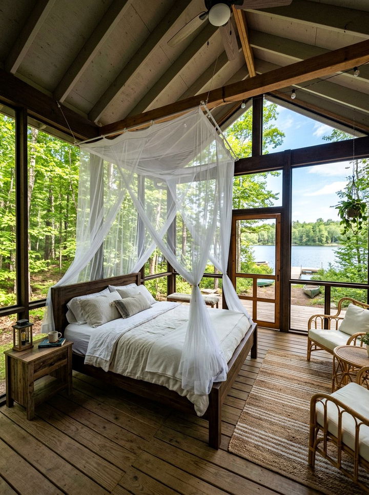 Screened porch bedroom - 30 lake house bedroom ideas