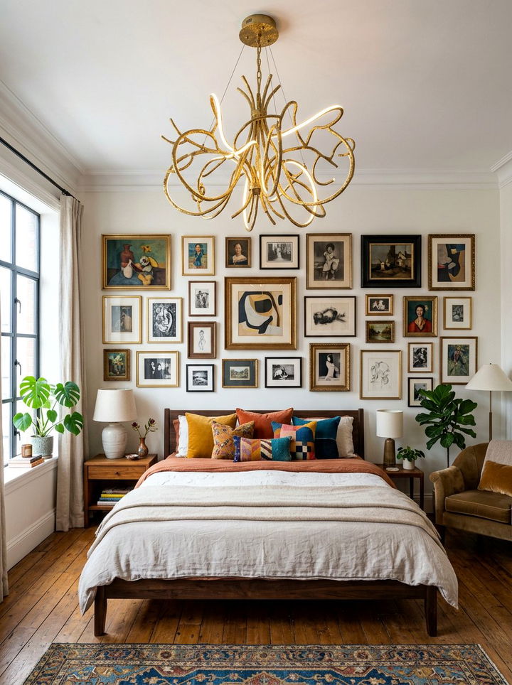 Sculptural Brass Chandelier - 30 bedroom chandelier ideas