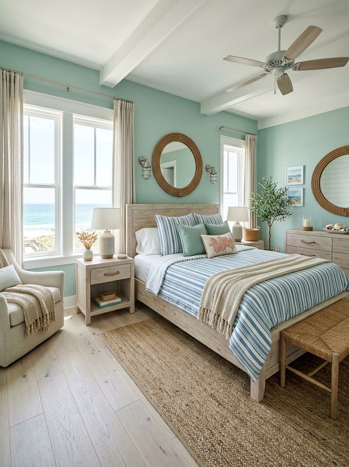 Seafoam Green Coastal Bedroom - 30 cool green bedroom ideas
