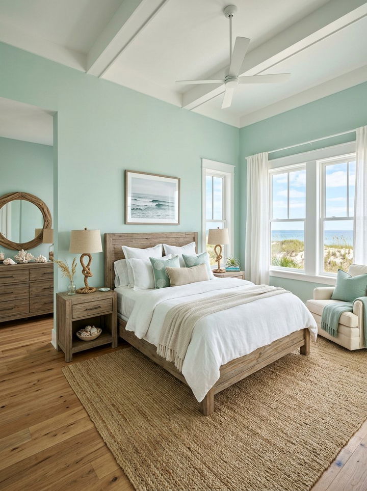 Seafoam Green Coastal Bedroom - 30 green bedroom decor ideas