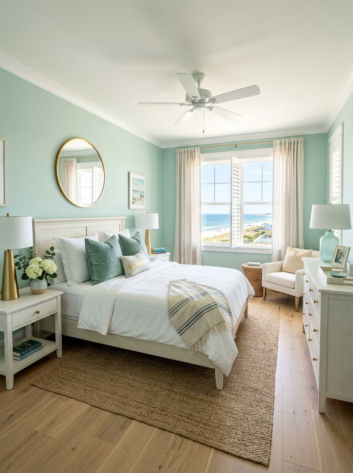 Seafoam Green Coastal Bedroom - 30 beach themed bedroom ideas