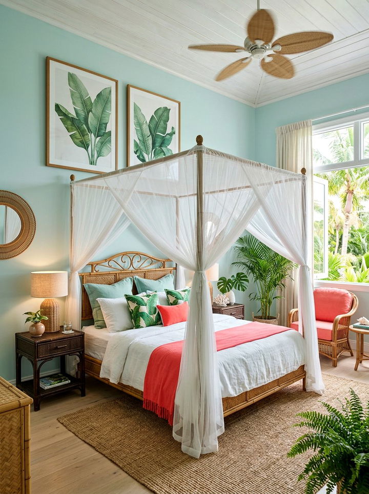 Seafoam Green Tropical Bedroom - 30 pastel green bedroom ideas