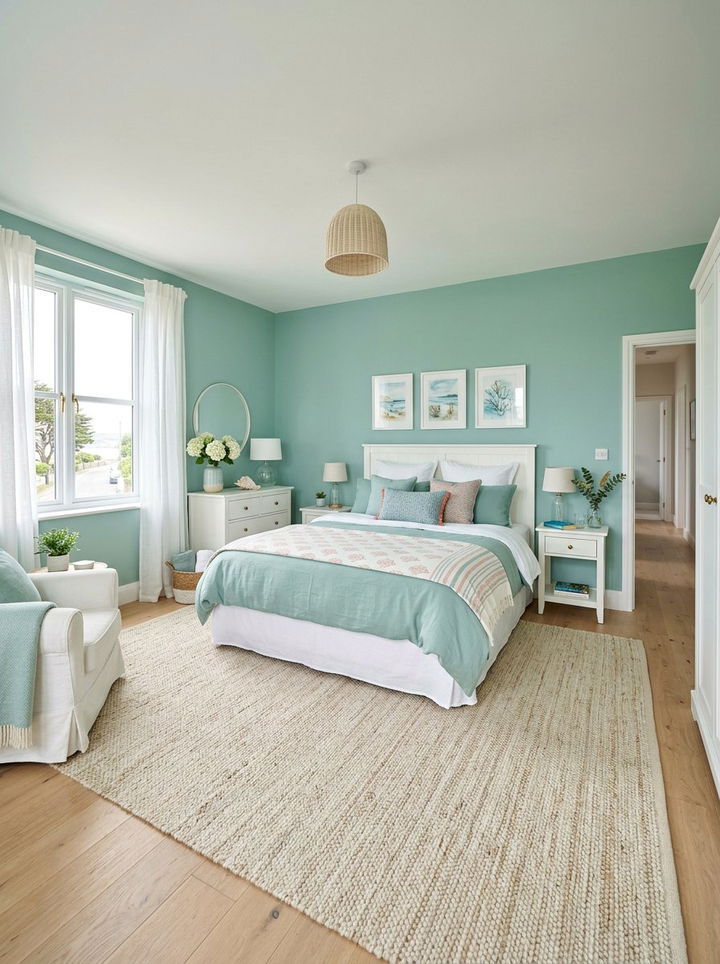 Seafoam Green Wall - 30 Caribbean bedroom ideas
